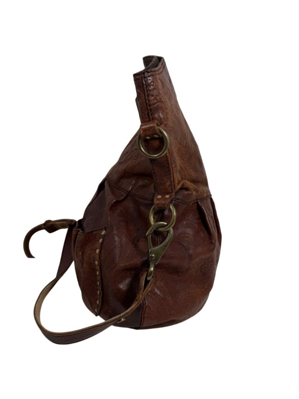 Vintage Lucky Brand Embossed Brown Lamb Leather Slouchy Shoulder Crossbody Bag - Picture 6 of 13